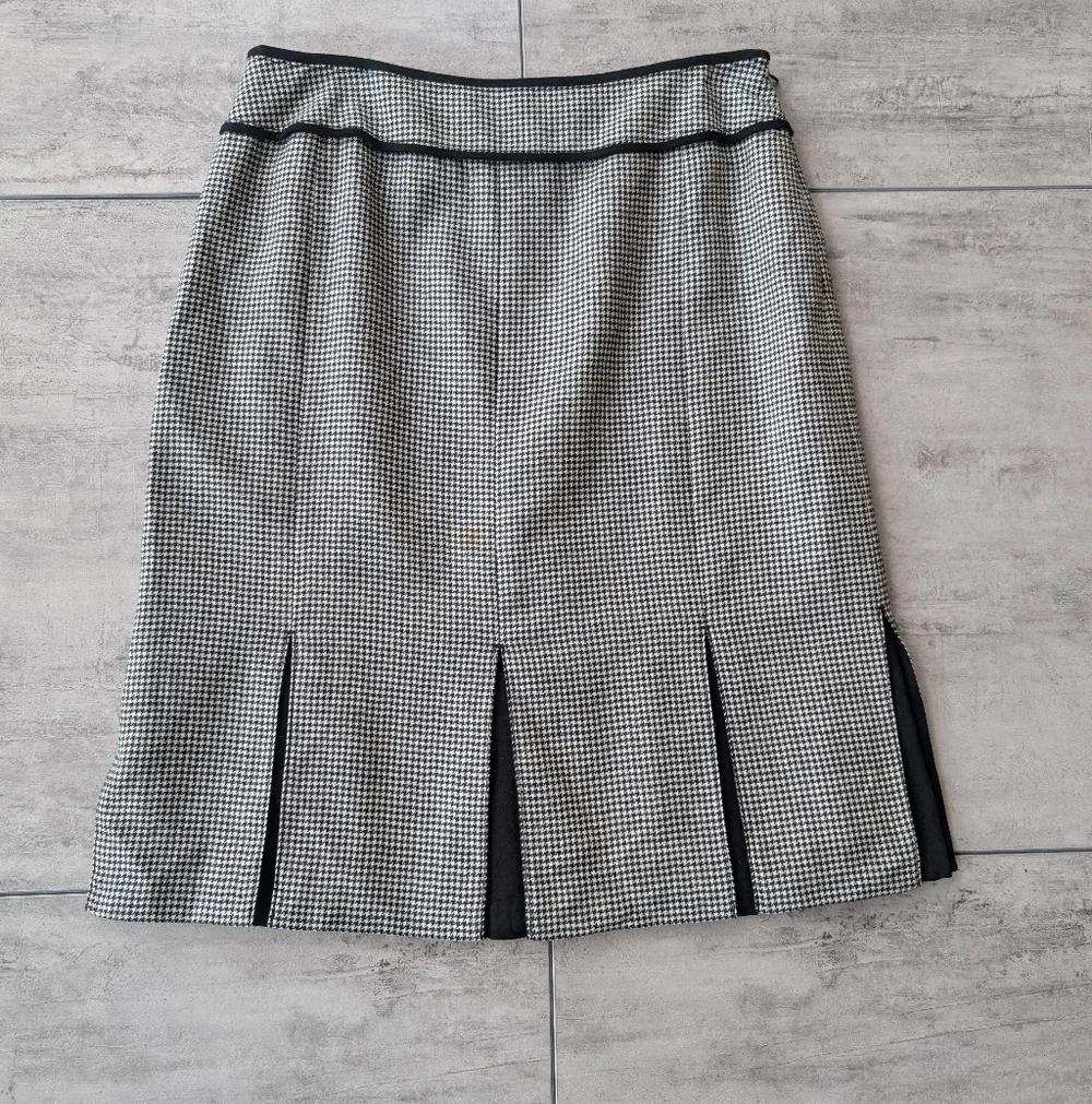 Carlisle White Black Houndstooth Wool Midi Skirt Women's Size 8 - Picture 1 of 7